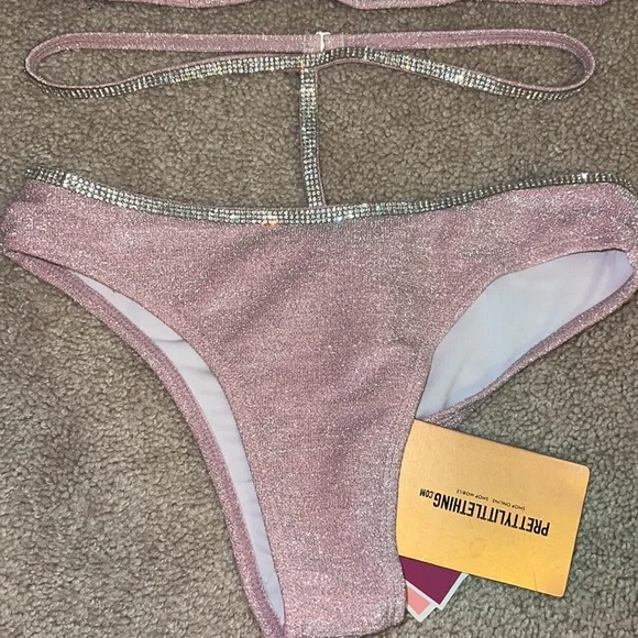 Pretty little thing baby pink diamanté glitter pool party bikini set - Picture 4 of 13